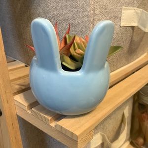 Bunny Fake Succulent Planter Super Cute Blue